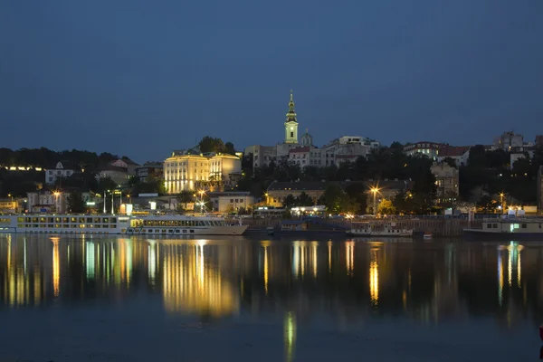 stock image Belgrade at night, Capital of Serbia, view from the river Sava