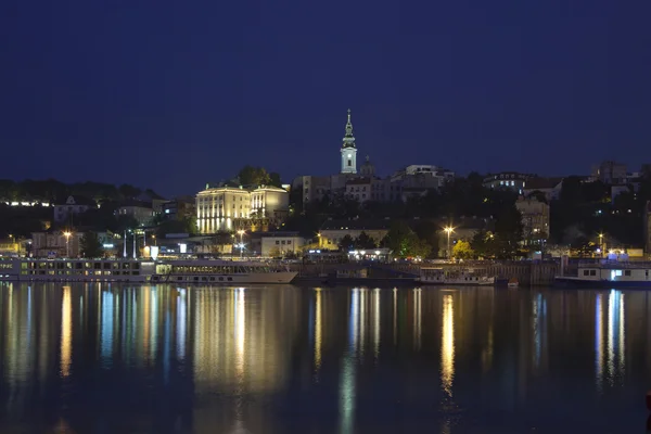 stock image Belgrade at night, Capital of Serbia, view from the river Sava