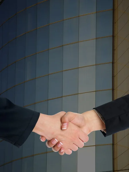 Architectural Handshaking in front of building — Stock Photo, Image