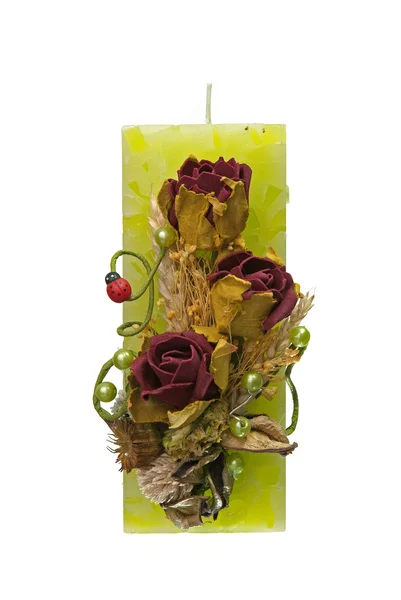 Grote groene kaars met de decoratie van de bloem — Stockfoto