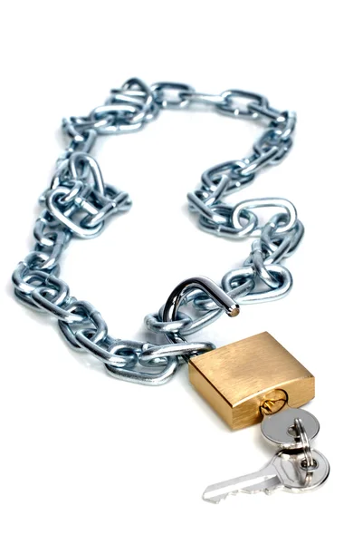 Zámek a řetěz s klíči — Stock fotografie