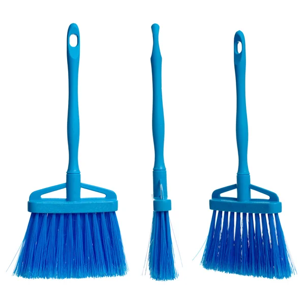 Three plasticblue brooms — Stock Photo, Image