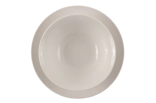 Runda vita platta och skål — Stockfoto