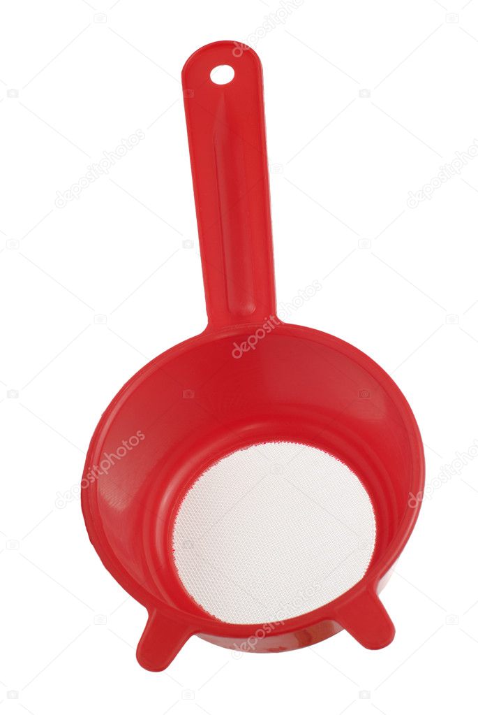 red plastic colander
