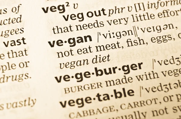 La palabra vegano en el viejo diccionario —  Fotos de Stock
