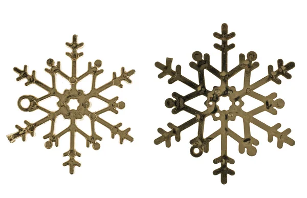 Zwei Kunststoff gold Farbe Schneeflocke — Stockfoto