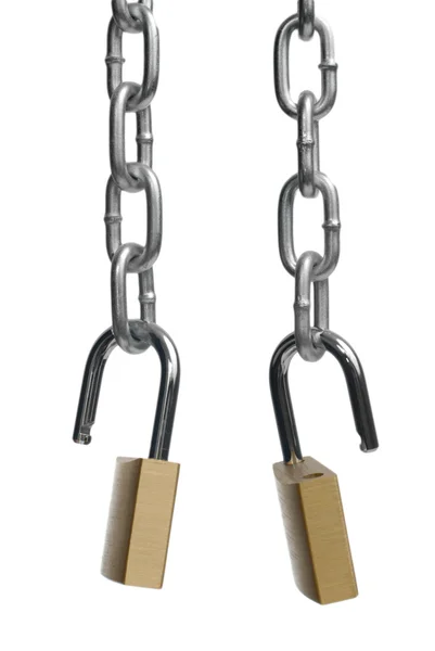 Dva otevřené visací zámek a řetěz — Stock fotografie