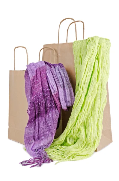 Shopping bags with scarves — Stock Photo, Image