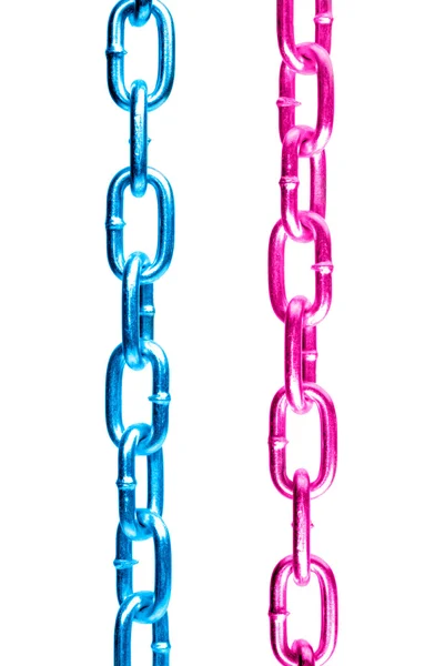 Pembe ve mavi çelik zincirler — Stok fotoğraf