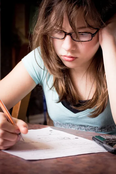 Stressed Teen Doing Homework — Stock Photo, Image