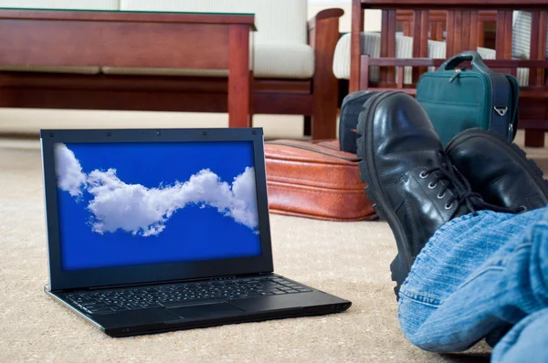 stock image Notebook (laptop) on a home interior