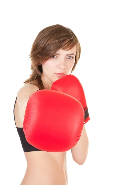 Αθλητικό κορίτσι με γάντια πυγμαχίας — Φωτογραφία Αρχείου
