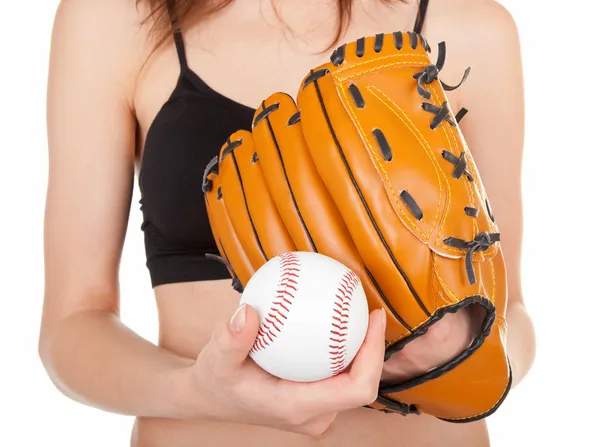Baseballová rukavice a měkký míček. — Stock fotografie