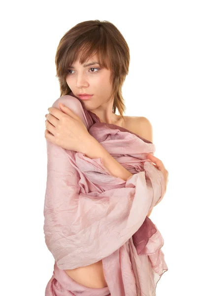 Half-naked girl with a shawl — Stock Photo, Image