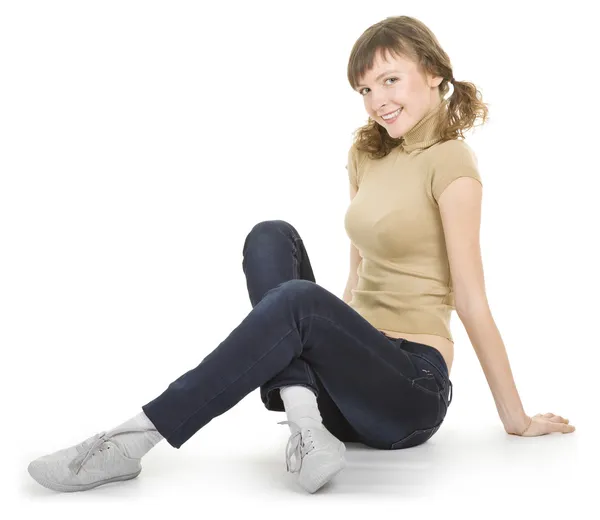 Menina com tranças vestindo jeans — Fotografia de Stock