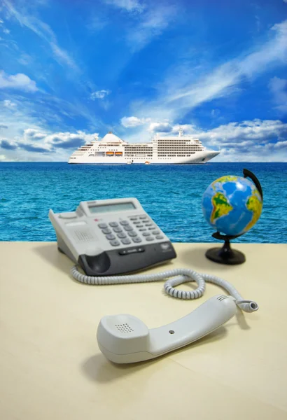 stock image Office interiors and ship on the horizon