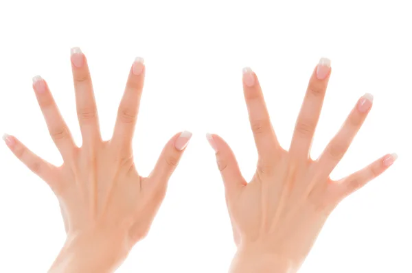 Mãos de duas mulheres com os dedos espalhados — Fotografia de Stock