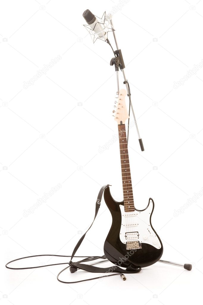 Guitar and stand with a microphone