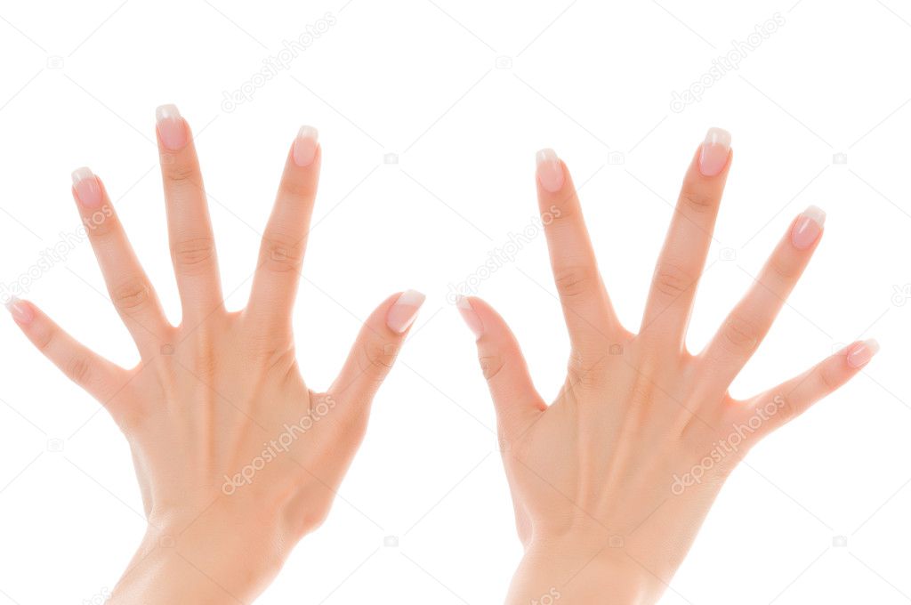 Two women's hands with fingers spread