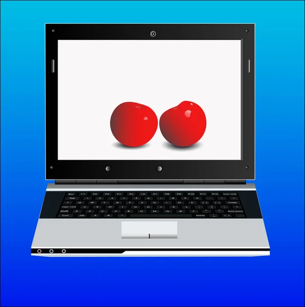 Appetizing ripe cherries in the laptop — Stock Photo, Image
