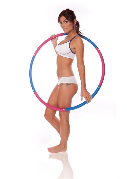 Mulheres exercício hula hoop — Fotografia de Stock