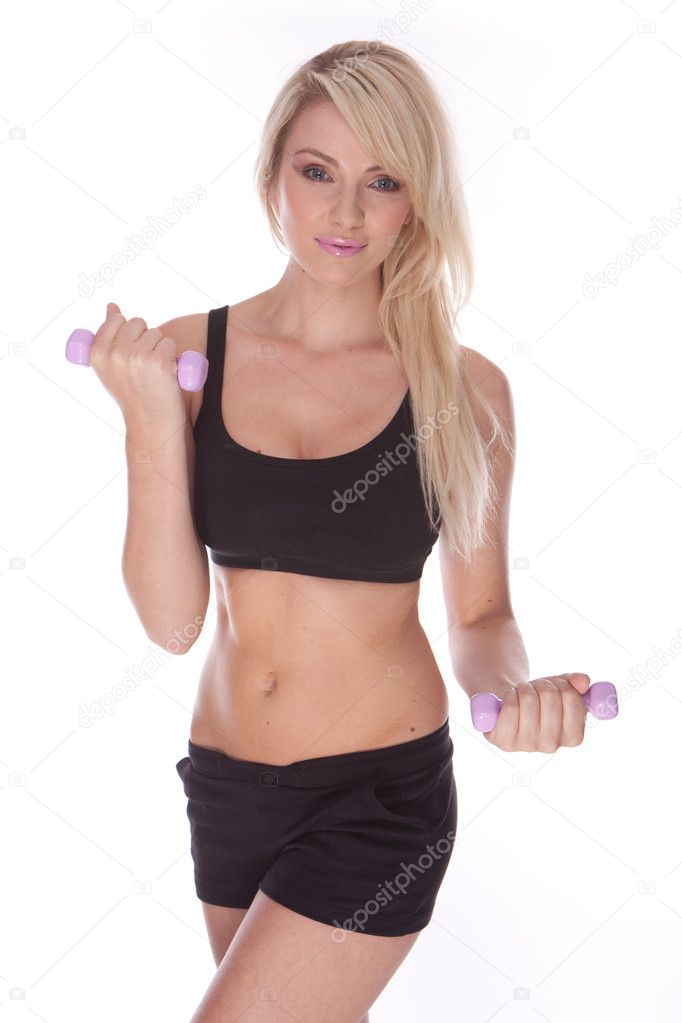 Upper body profile of a young woman flexing a raising her arm