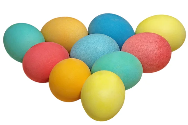 Easter eggs in a triangle pyramid.Isolated. — Stock Photo, Image