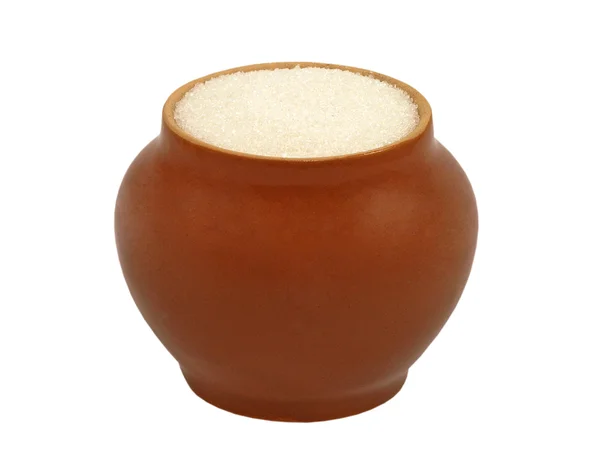 Clay pot with sugar. — Stock Photo, Image
