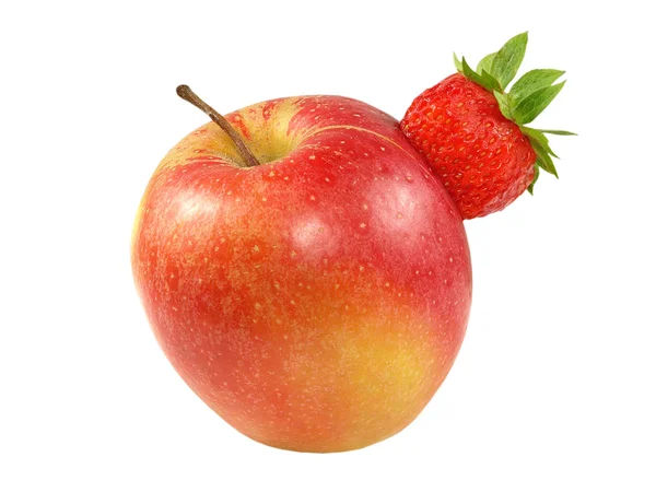 Fresh strawberry in red apple. — Stock Photo, Image