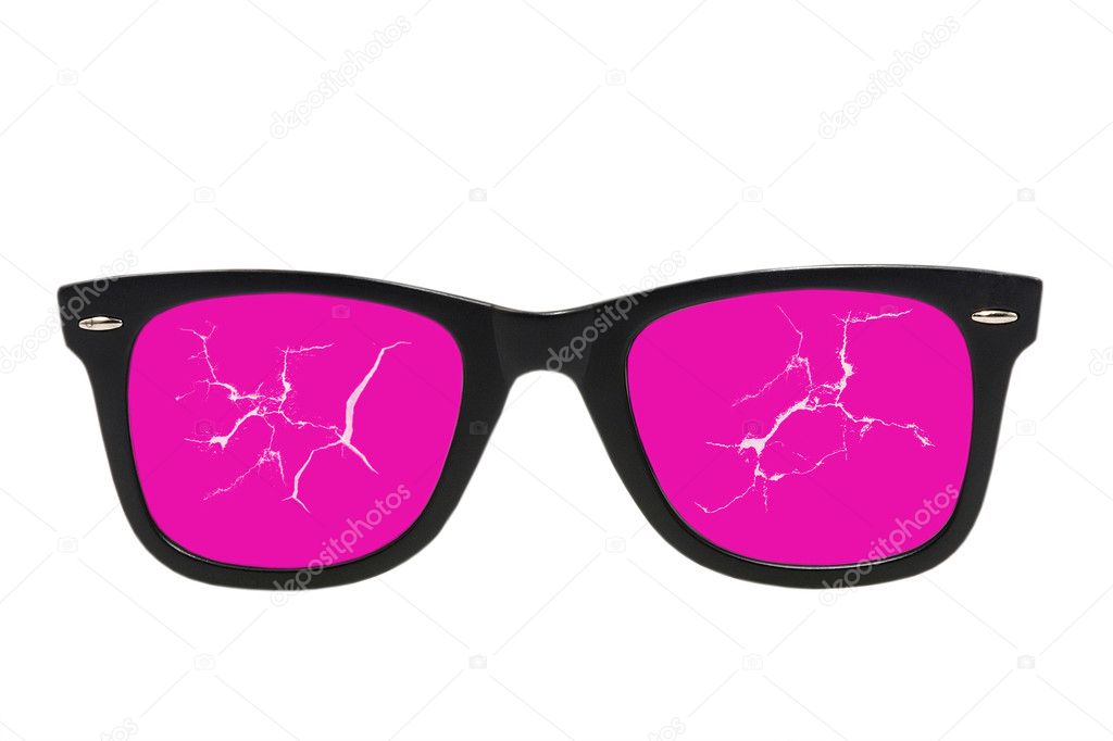 Cracked pink glasses.