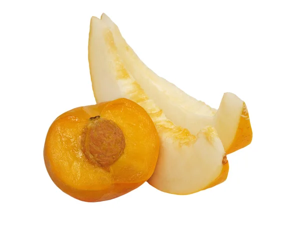 Verse perzik en gesneden meloen. — Stockfoto