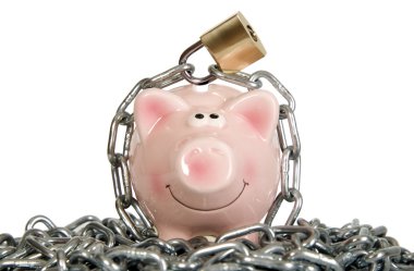 Saving pig is secured with lock clipart