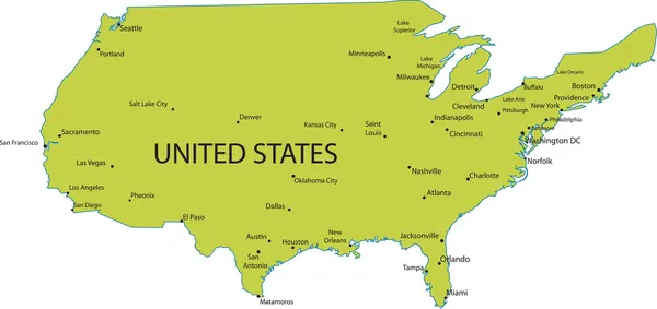 Mapa dos EUA com as principais cidades — Fotografia de Stock
