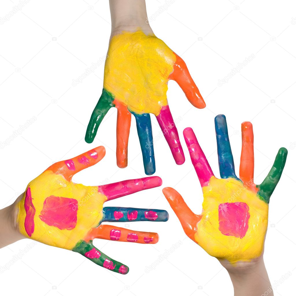 Colorful hands, children fun and leisure concept