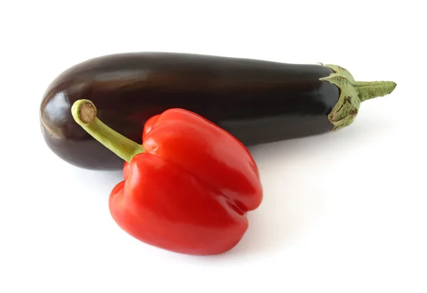 Eggplant and pepper on a white background — Stock Photo, Image