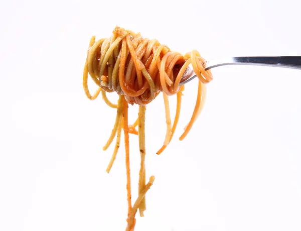 Espaguetis boloñeses en un tenedor —  Fotos de Stock