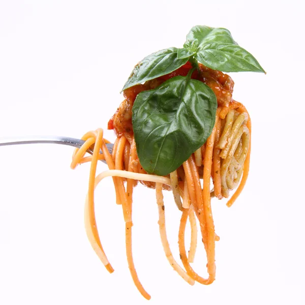 Boloňské špagety na vidličce — Stock fotografie