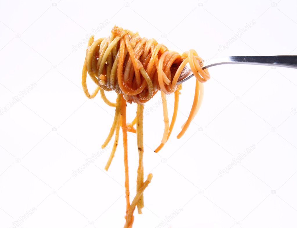 Spaghetti bolognese on a fork