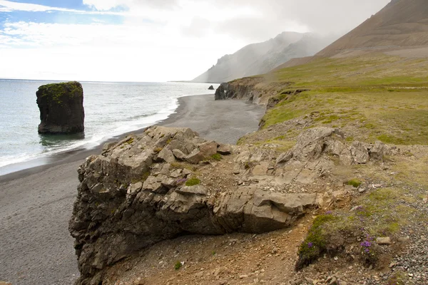 Rotsachtige kustlijn op hvalnes gebied - IJsland — Stockfoto