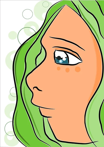 Elf yeşil saçlı face - vektör — Stok Vektör