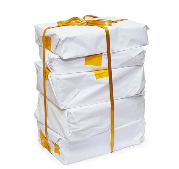 stock image Pack of documents tied up by a gold ribbon