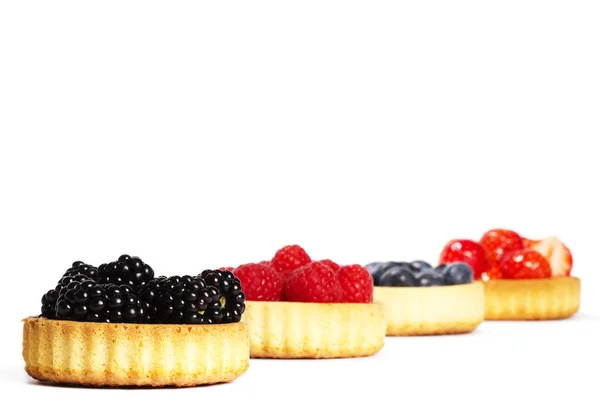 Blackberries and other berries in tartlet cakes — Stock Photo, Image