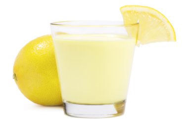 Milkshake with a piece of lemon in front of a lemon clipart