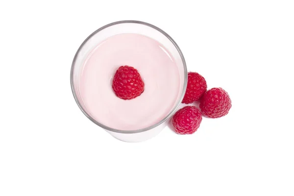 Ahududu milkshake ile üst kenara rapsberries üstüne — Stok fotoğraf