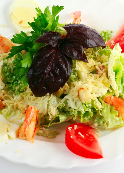 Caesar-Salat mit Garnelen — Stockfoto