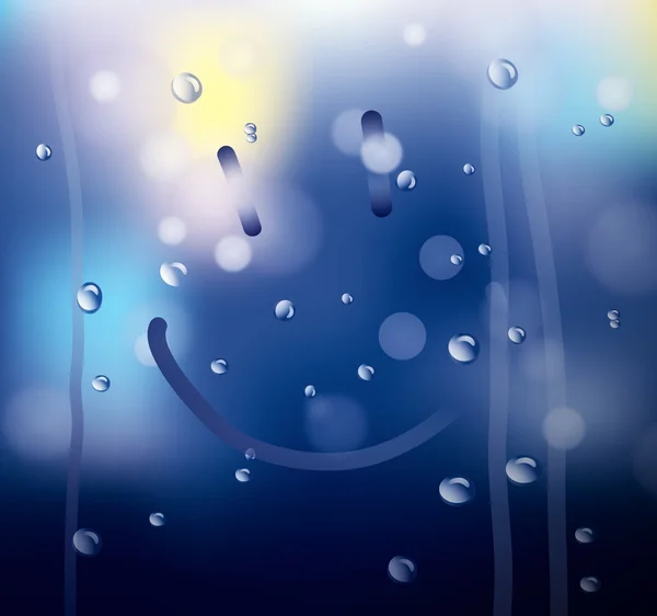 Gotas en el vidrio y la sonrisa dibujada — Foto de Stock