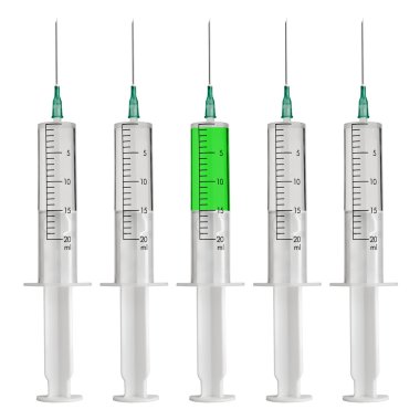 The differs syringe filled with a color liquid isolated on white clipart