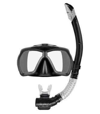 Tüp dalış (şnorkel) ve beyaz arka plan üzerinde izole maskesi