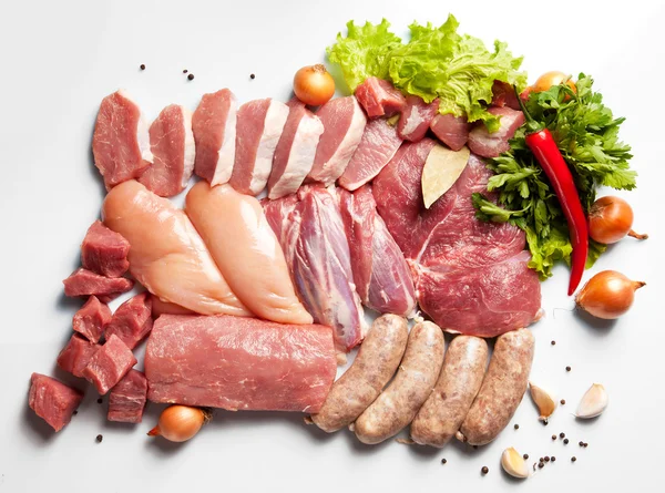 Carne fresca lista para cocinar con Ingrediente - fondo —  Fotos de Stock