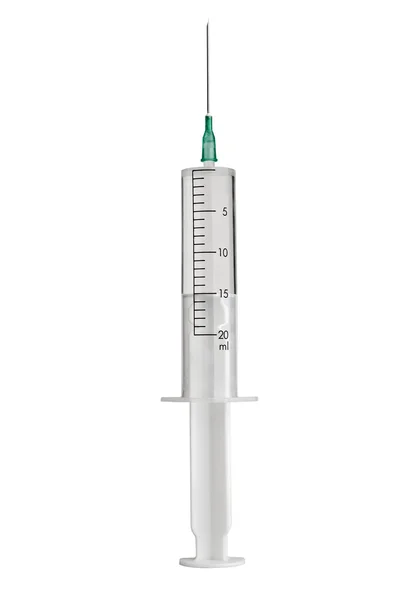 Syringe filled with a clear liquid isolated on white background. — Zdjęcie stockowe